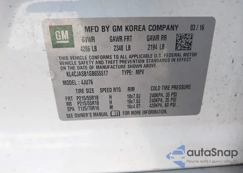 2016 Buick Encore from USA, damaged, VIN KL4CJASB1GB655517